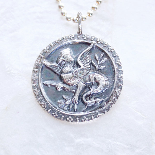 Antiqued Griffin, Shield w/Crest Necklace in Fine and Sterling Silver ...